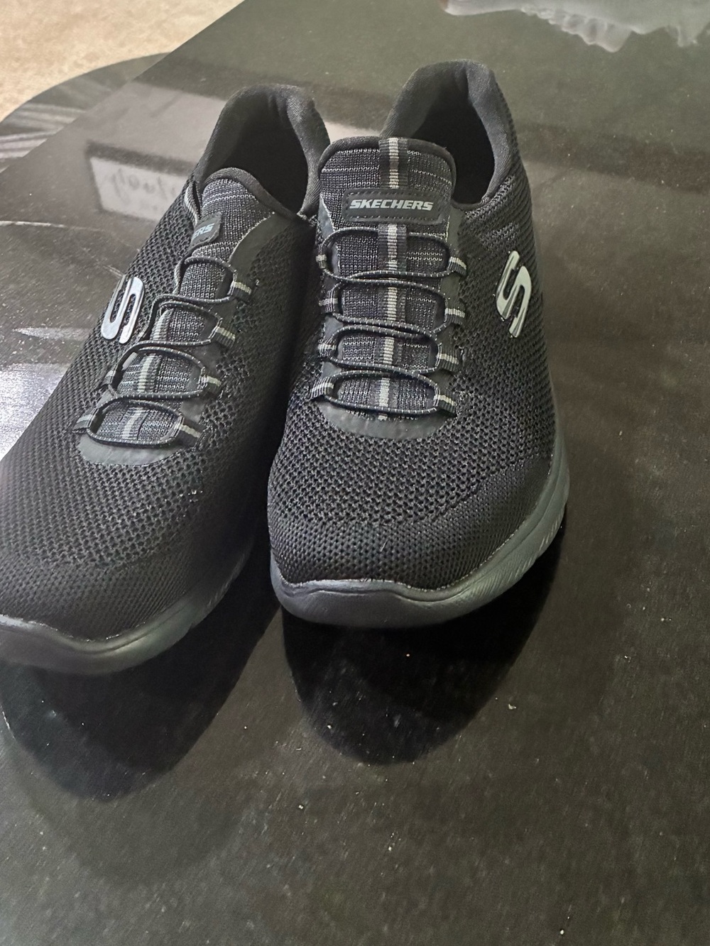 Skechers womens  Black Mesh Slip-On Sneakers